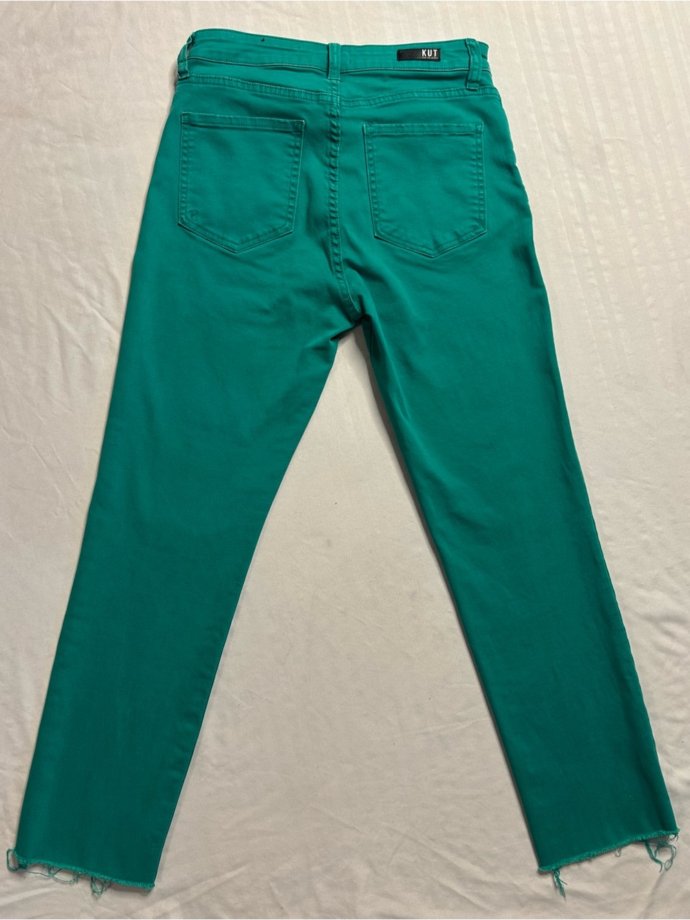 KUT From the Kloth Jeans Women’s Size 4 Teal Green Button Fly Raw Hem Ankle - Picture 4 of 4